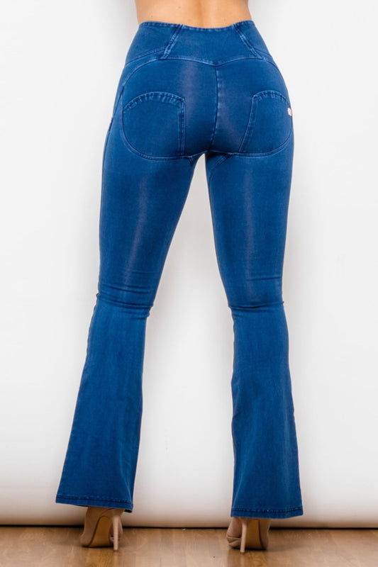 High Waist Zip Detail Flare Long Jeans
