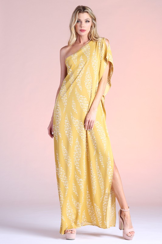 Wavy Texture Print One Shoulder Maxi