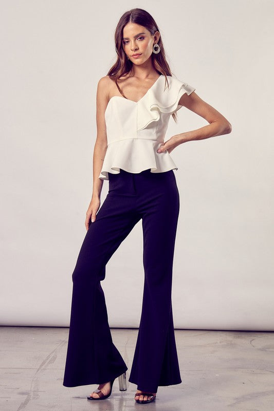 ONE SHOULDER RUFFLE PEPLUM TOP