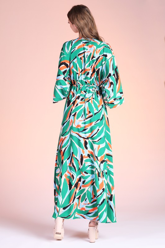 Kalo Leaf Print Kimono Maxi