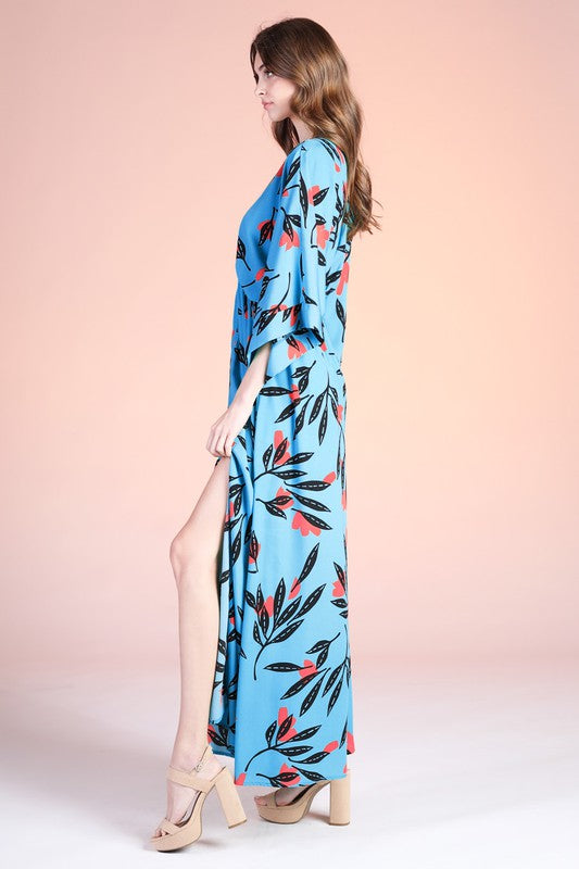 Havana Fern Print Kimono Maxi Dress