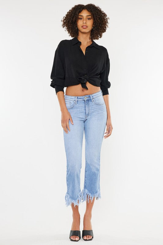 HIGH RISE CROP BOOTCUT DENIM PANTS-KC9354M