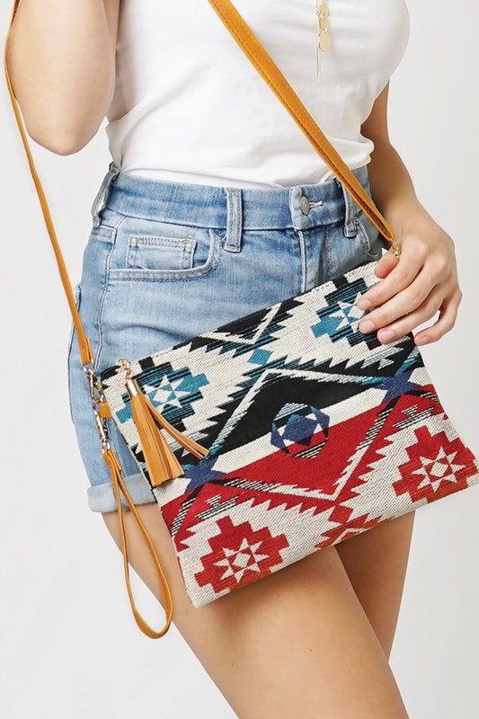 Aztec Patterned Clutch Crossbody Bag