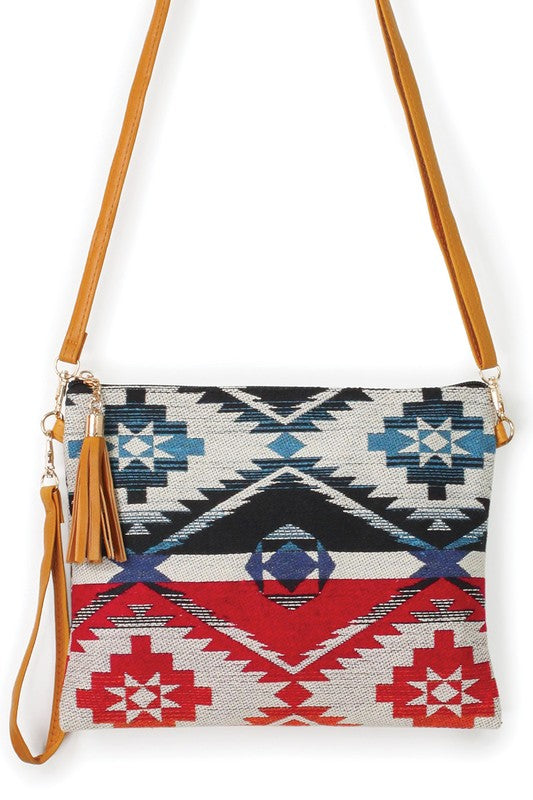 Aztec Patterned Clutch Crossbody Bag