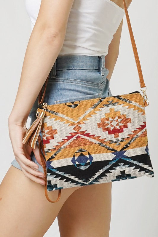 Aztec Patterned Clutch Crossbody Bag