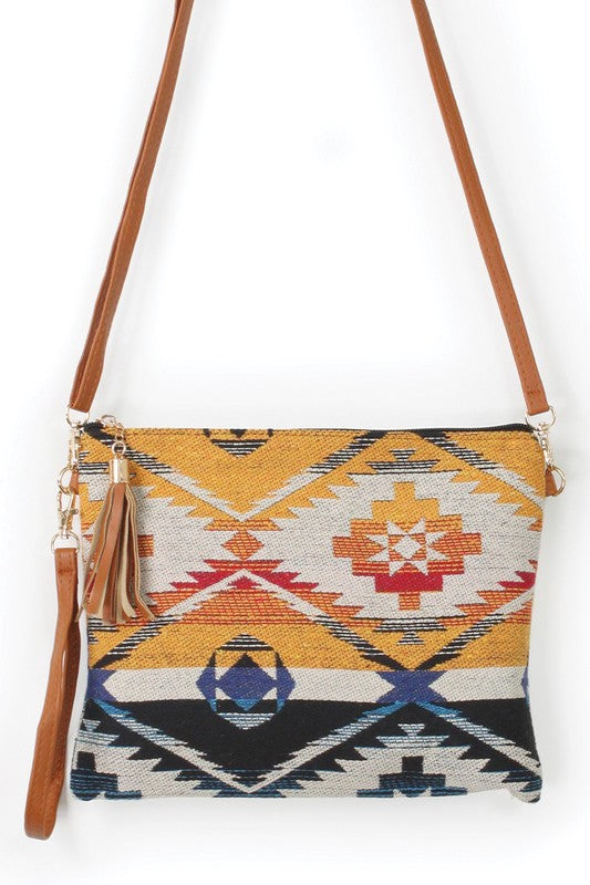 Aztec Patterned Clutch Crossbody Bag