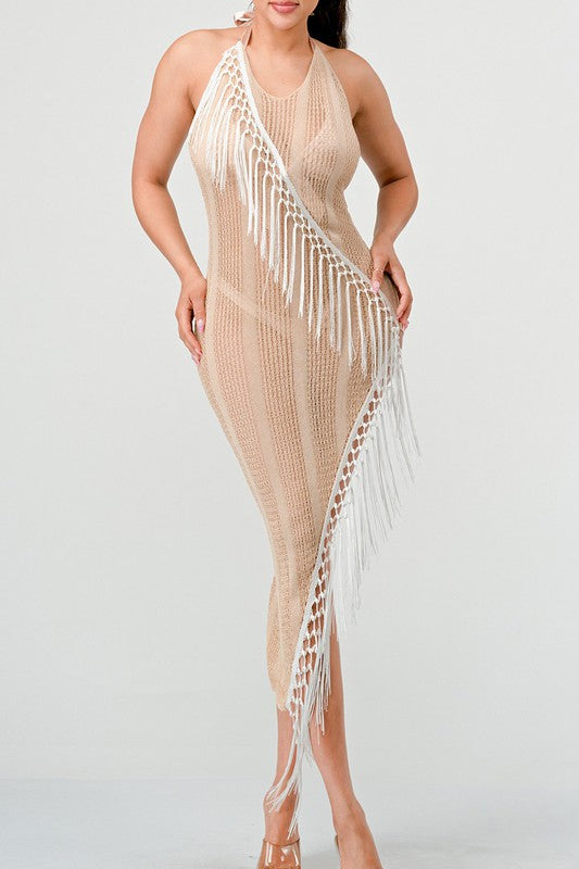 CROCHET FRINGE BEACH COVER UP DRESS SET