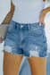 Frayed Hem Distressed Denim Shorts with Pockets