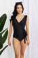 Marina West Swim Full Size Float On Ruffle Faux Wrap One-Piece in Black