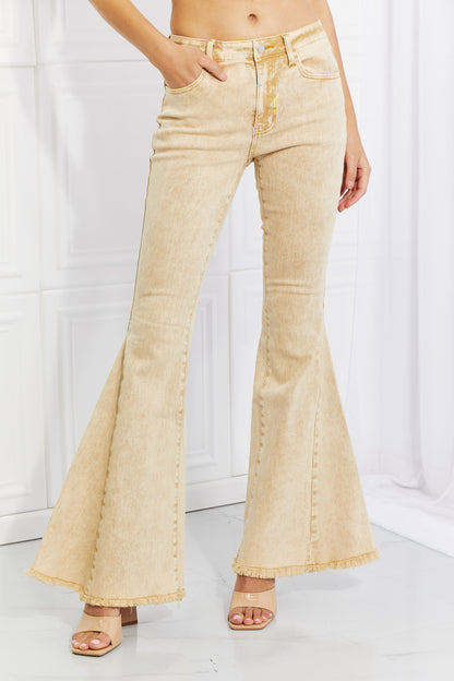 Color Theory Flip Side Fray Hem Bell Bottom Jeans in Yellow