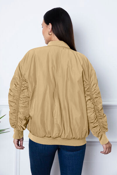 Ruched Zip Up Dropped Shoulder Jacket