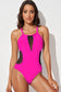 Spliced Mesh Halter Neck One-Piece Swimsuit