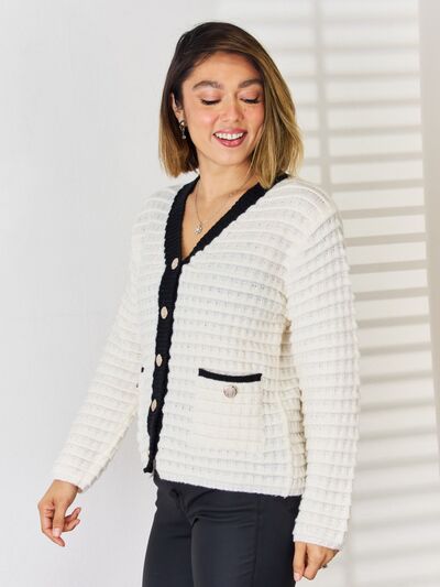 Contrast Trim Button Up Cardigan