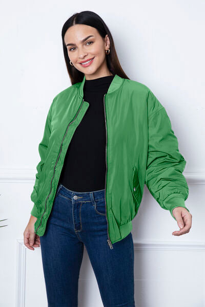 Ruched Zip Up Dropped Shoulder Jacket