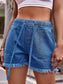 Drawstring Raw Hem Denim Shorts