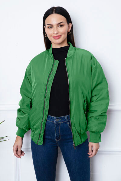 Ruched Zip Up Dropped Shoulder Jacket