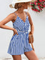 Striped Tie Waist Spaghetti Strap Romper