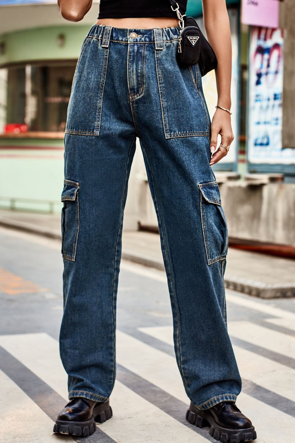 Long Straight Leg Jeans with Pockets